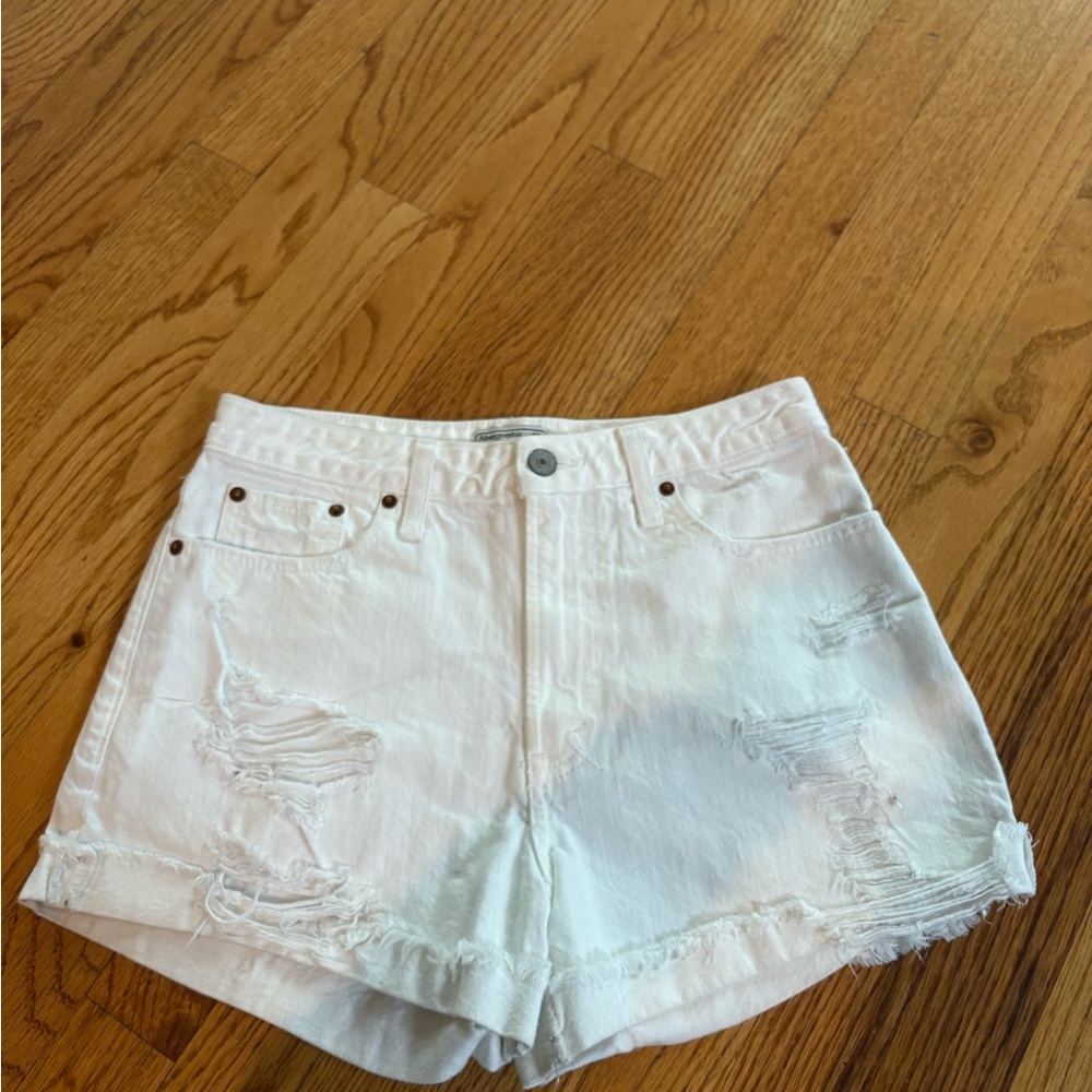 Abercrombie & Fitch White Distressed Jean Shorts